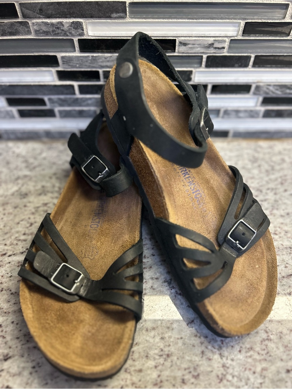 Birkenstock Bali Black leather Strappy Comfort Sandals size 10 (41)
